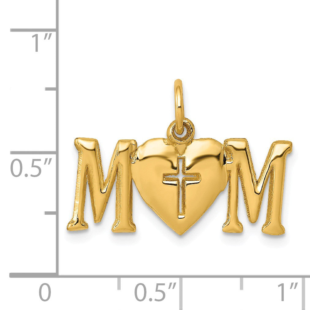 Alternate view of the 14k Yellow Gold Mom with Cross Charm or Pendant, 22mm by The Black Bow Jewelry Co.