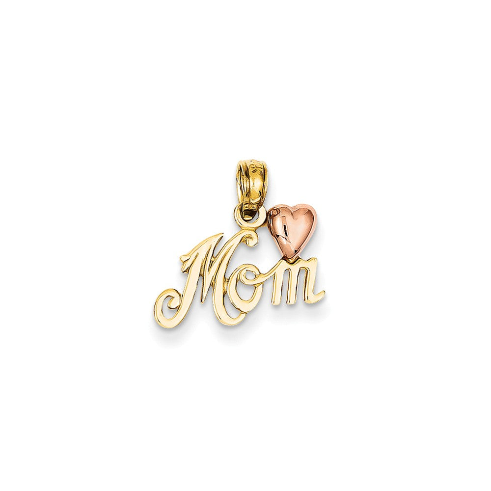 14k Two Tone Gold Mom with Heart Pendant, 16mm, Item P26105 by The Black Bow Jewelry Co.
