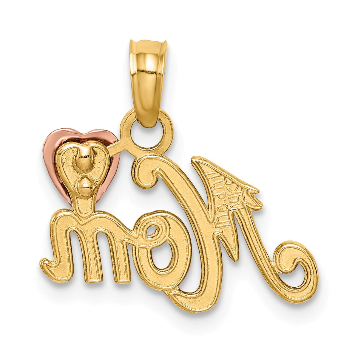 Alternate view of the 14k Two Tone Gold Mom with Heart Pendant, 16mm by The Black Bow Jewelry Co.