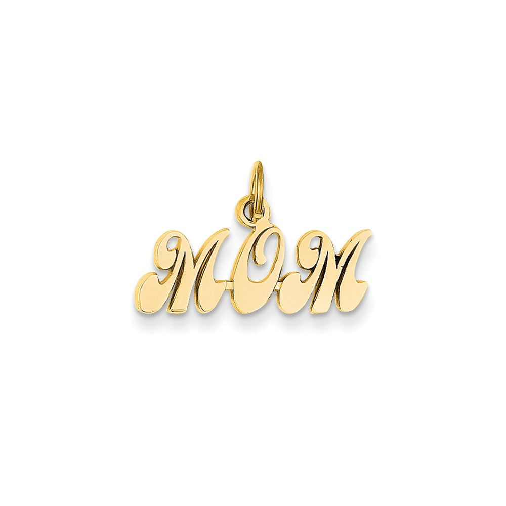 14k Yellow Gold Fancy Script Mom Charm or Pendant, 20mm, Item P26108 by The Black Bow Jewelry Co.