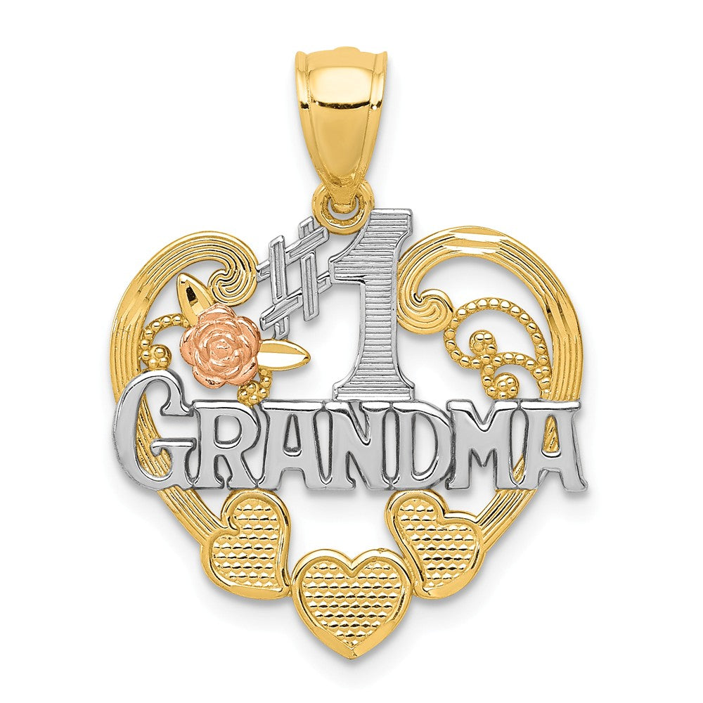 14k Two Tone Gold and White Rhodium #1 Grandma Hearts Pendant, 20mm, Item P26113 by The Black Bow Jewelry Co.