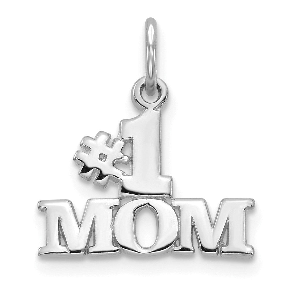 14k White Gold #1 Mom Charm or Pendant, 15mm, Item P26122 by The Black Bow Jewelry Co.
