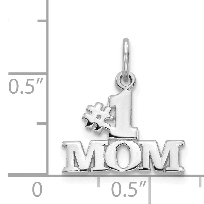 Alternate view of the 14k White Gold #1 Mom Charm or Pendant, 15mm by The Black Bow Jewelry Co.