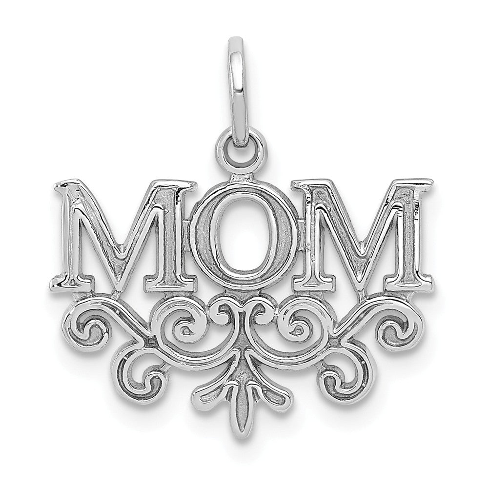 14k White Gold Mom with Scroll Design Charm or Pendant, 18mm, Item P26124 by The Black Bow Jewelry Co.