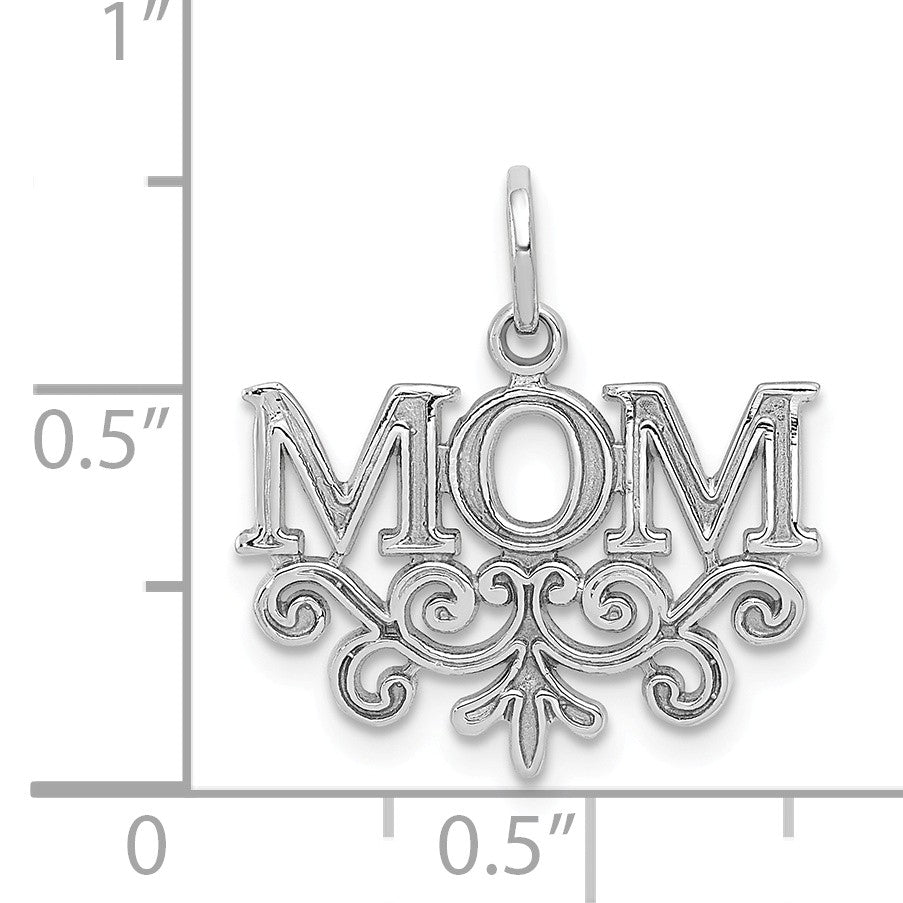 Alternate view of the 14k White Gold Mom with Scroll Design Charm or Pendant, 18mm by The Black Bow Jewelry Co.