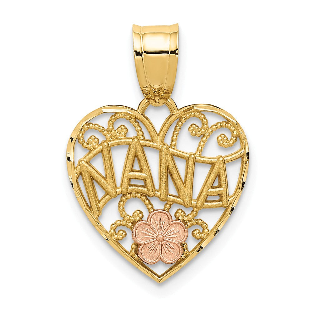 14k Two Tone Gold Nana Filigree Heart Pendant, 15mm, Item P26154 by The Black Bow Jewelry Co.