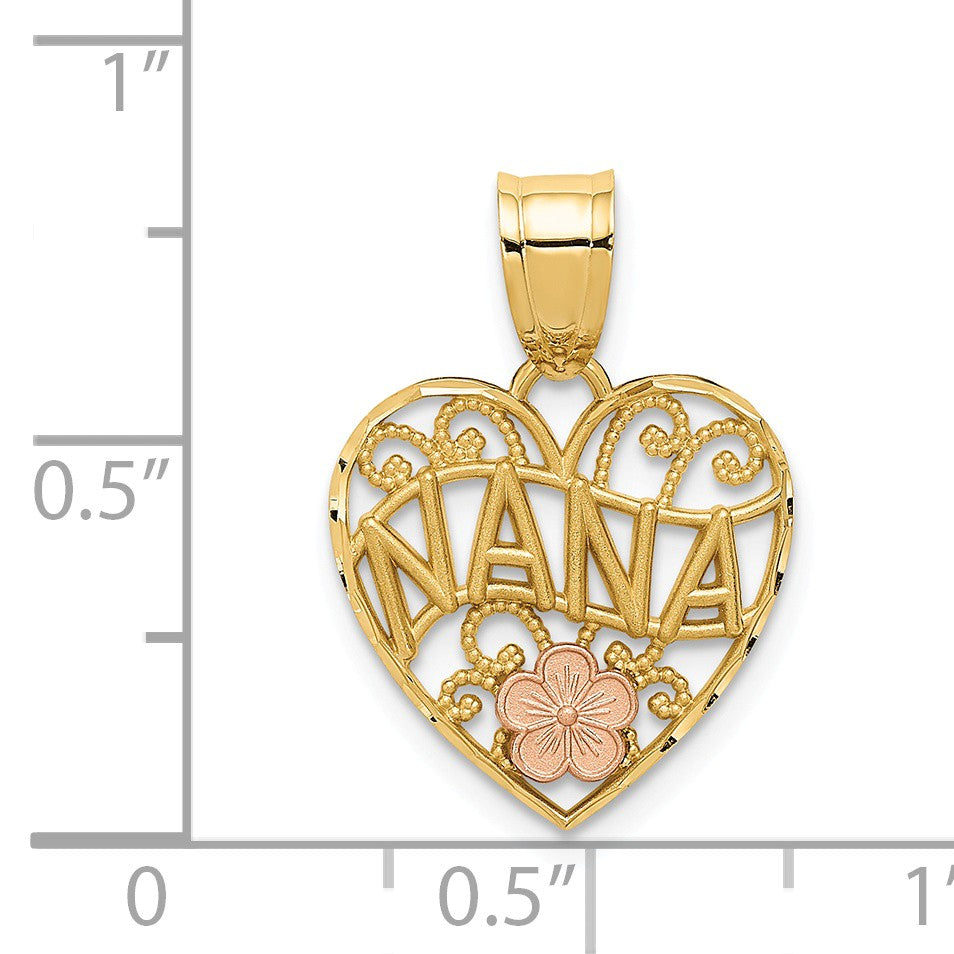 Alternate view of the 14k Two Tone Gold Nana Filigree Heart Pendant, 15mm by The Black Bow Jewelry Co.