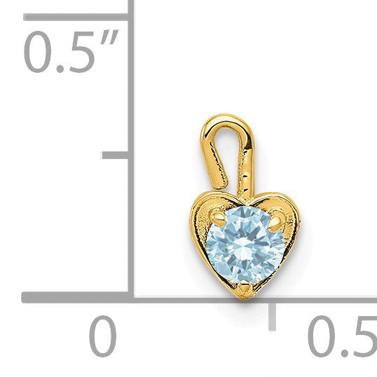 Alternate view of the Mar Synthetic Aquamarine 14k Yellow Gold Heart Pendant Enhancer, 5mm by The Black Bow Jewelry Co.