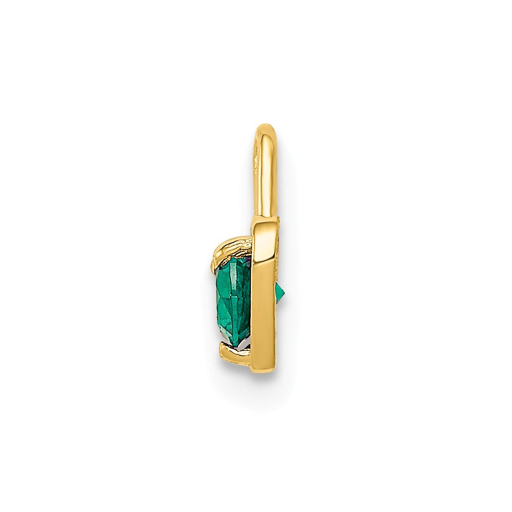 Alternate view of the May Synthetic Emerald 14k Yellow Gold Heart Pendant Enhancer, 5mm by The Black Bow Jewelry Co.