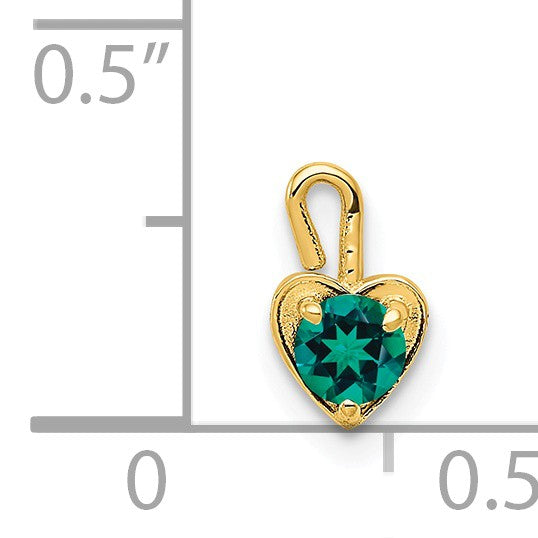 Alternate view of the May Synthetic Emerald 14k Yellow Gold Heart Pendant Enhancer, 5mm by The Black Bow Jewelry Co.