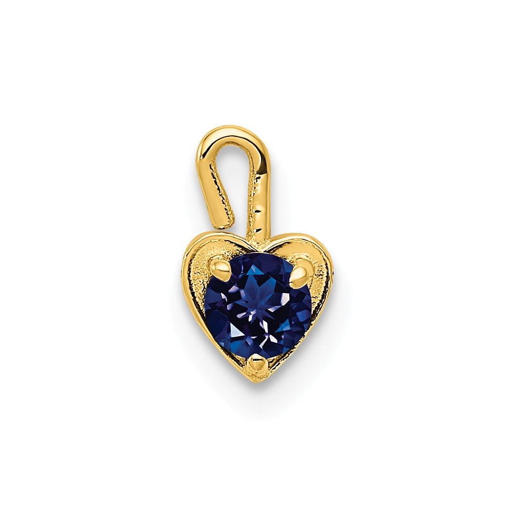 Sept Synthetic Sapphire 14k Yellow Gold Heart Pendant Enhancer, 5mm, Item P26169 by The Black Bow Jewelry Co.