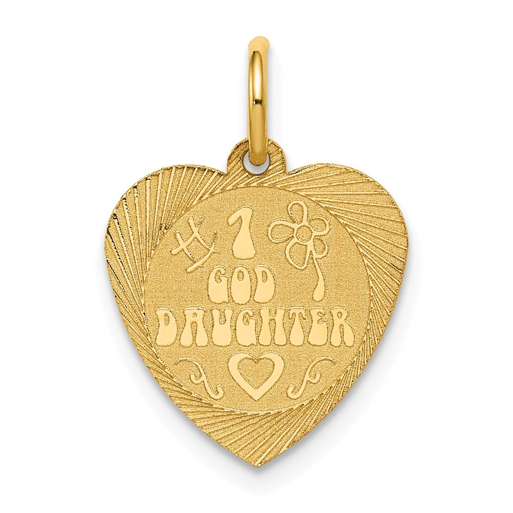 14k Yellow Gold #1 Goddaughter Heart Disc Charm or Pendant, 17mm, Item P26181 by The Black Bow Jewelry Co.