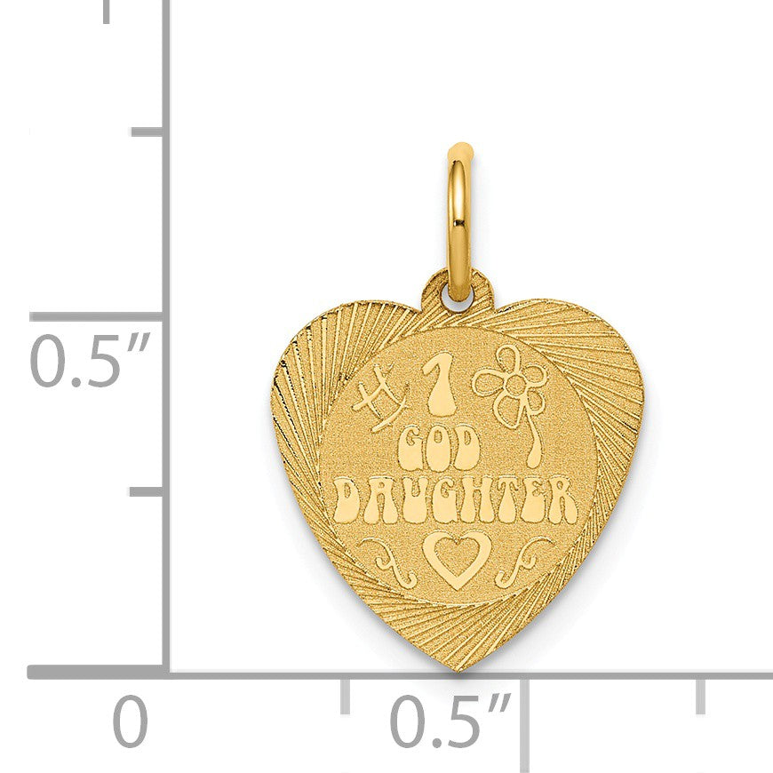 Alternate view of the 14k Yellow Gold #1 Goddaughter Heart Disc Charm or Pendant, 17mm by The Black Bow Jewelry Co.