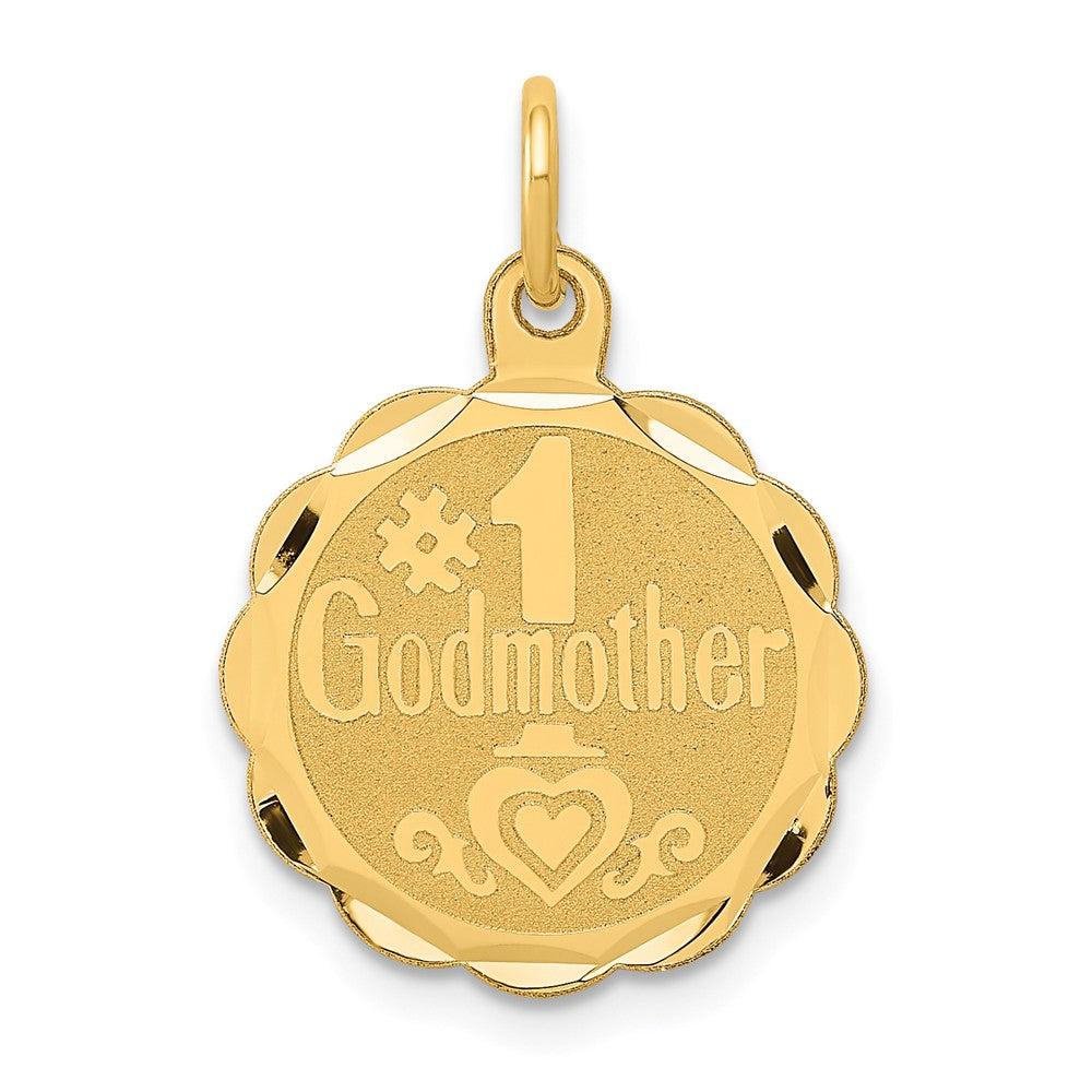 14k Yellow Gold #1 Godmother Circle Charm or Pendant, 15mm, Item P26182 by The Black Bow Jewelry Co.