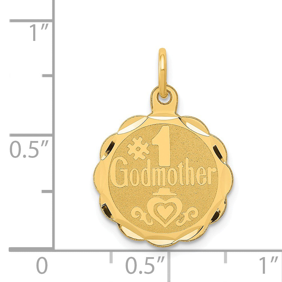 Alternate view of the 14k Yellow Gold #1 Godmother Circle Charm or Pendant, 15mm by The Black Bow Jewelry Co.