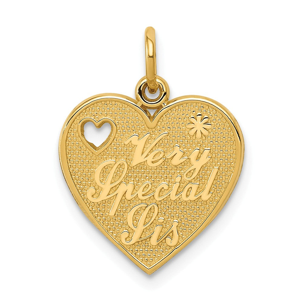 14k Yellow Gold Very Special Sis Heart Charm or Pendant, 14mm, Item P26186 by The Black Bow Jewelry Co.