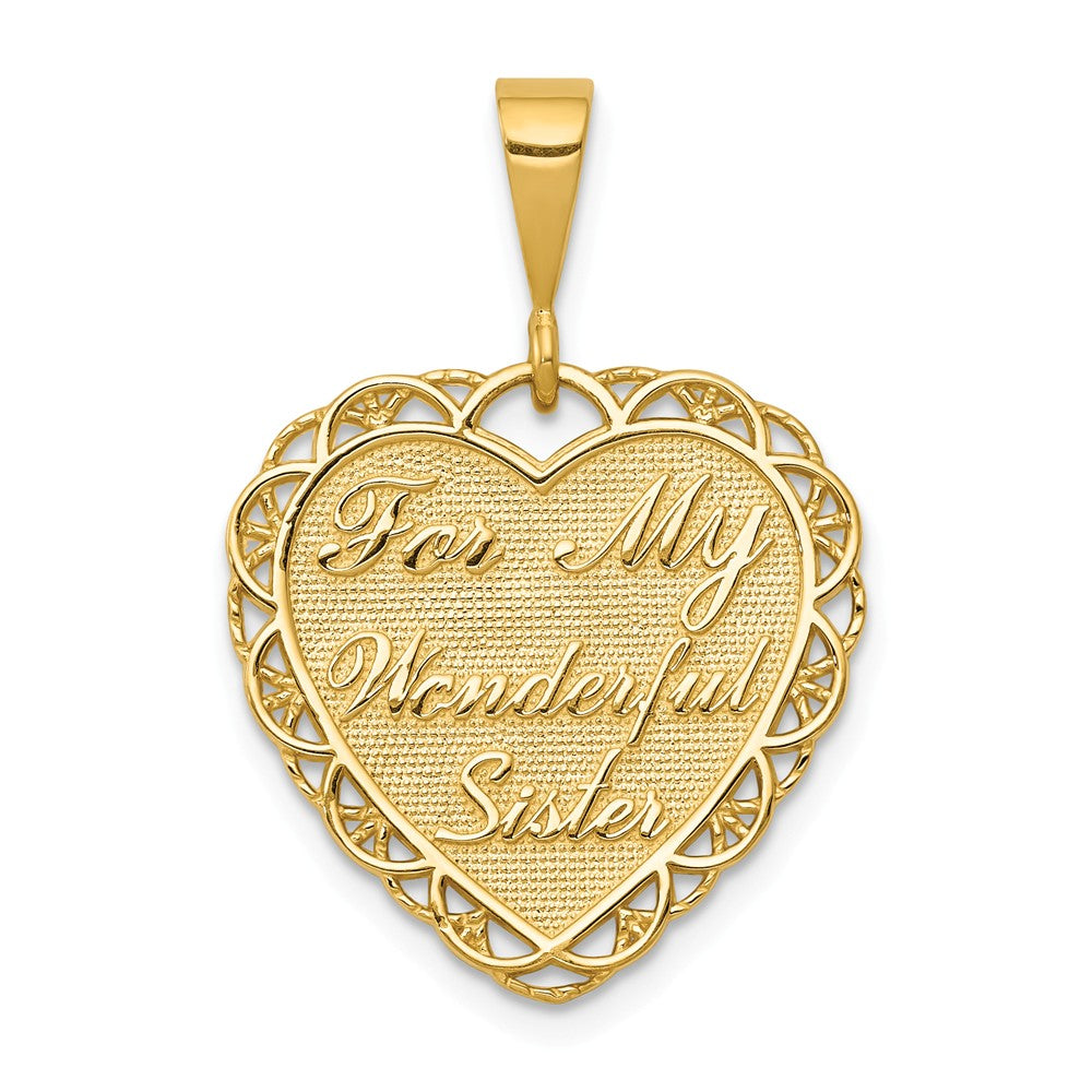14k Yellow Gold For My Wonderful Sister Heart Pendant, 20mm, Item P26187 by The Black Bow Jewelry Co.
