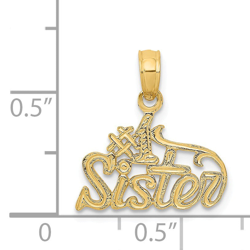 Alternate view of the 14k Yellow Gold #1 Sister Pendant, 15mm by The Black Bow Jewelry Co.