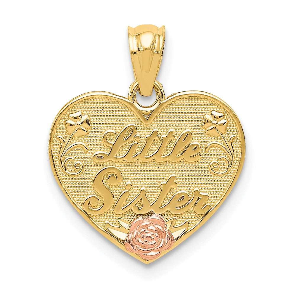 14k Two Tone Gold Little Sister Heart Pendant, 15mm, Item P26192 by The Black Bow Jewelry Co.