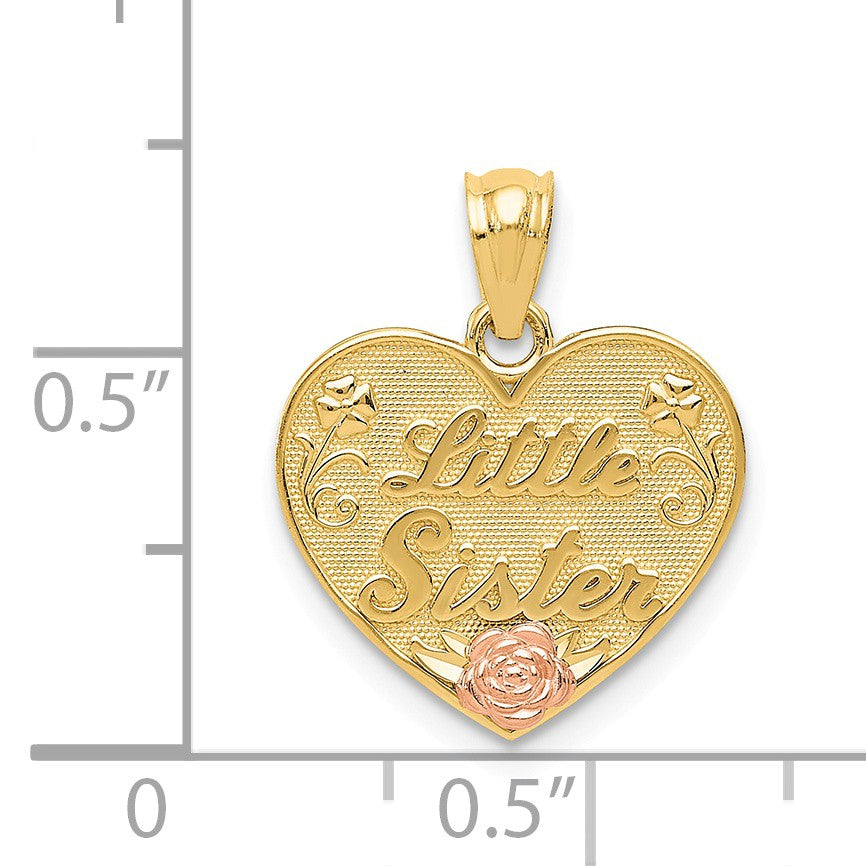 Alternate view of the 14k Two Tone Gold Little Sister Heart Pendant, 15mm by The Black Bow Jewelry Co.