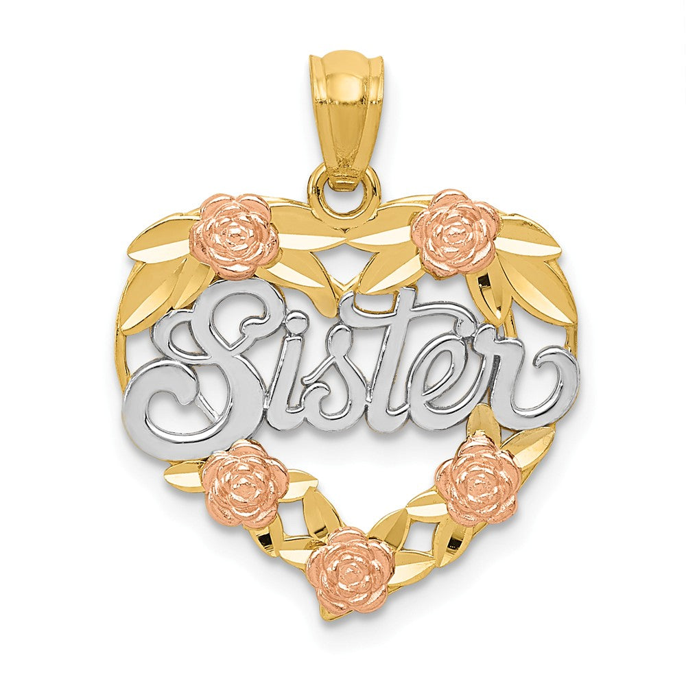 14k Two Tone Gold and White Rhodium Sister Heart Pendant, 18mm, Item P26194 by The Black Bow Jewelry Co.