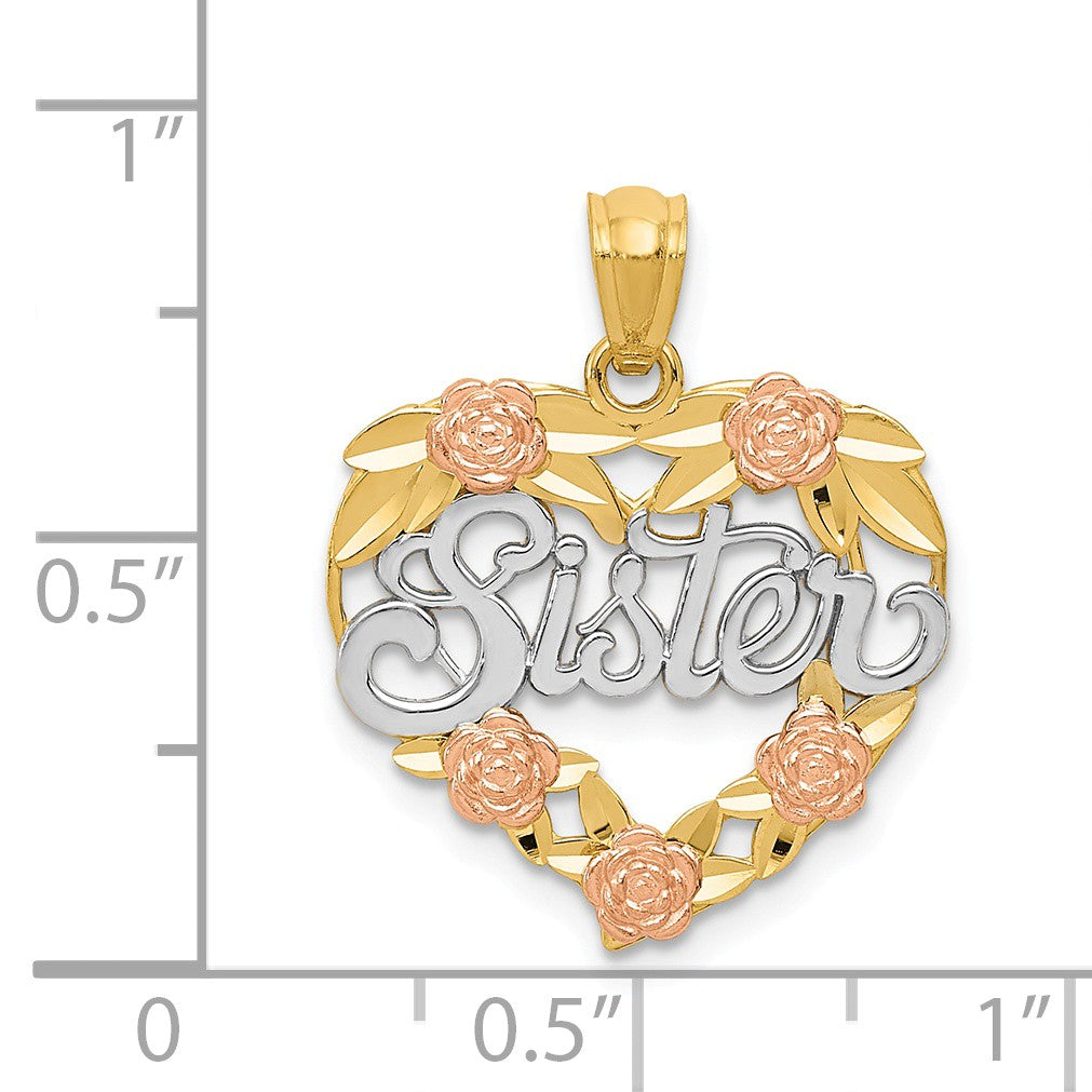 Alternate view of the 14k Two Tone Gold and White Rhodium Sister Heart Pendant, 18mm by The Black Bow Jewelry Co.