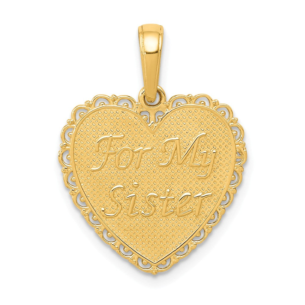 14k Yellow Gold For My Sister Heart Pendant, 17mm, Item P26195 by The Black Bow Jewelry Co.