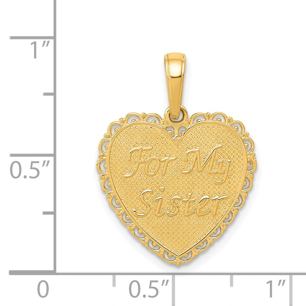Alternate view of the 14k Yellow Gold For My Sister Heart Pendant, 17mm by The Black Bow Jewelry Co.