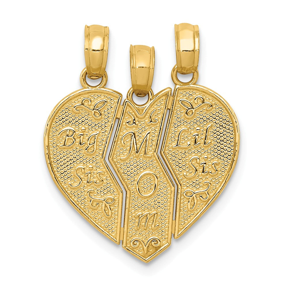 14k Yellow Gold Big Sis, Mom, Lil Sis Heart Three Piece Pendants, 18mm, Item P26199 by The Black Bow Jewelry Co.