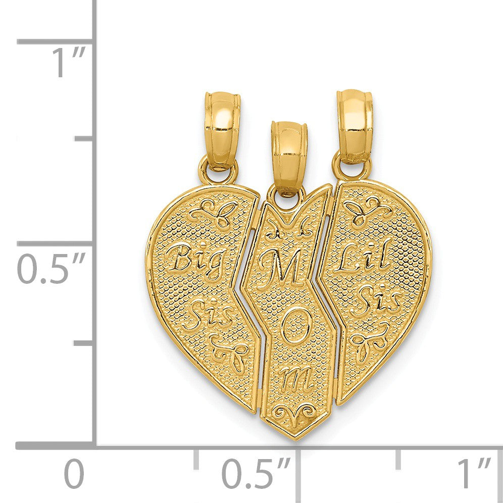 Alternate view of the 14k Yellow Gold Big Sis, Mom, Lil Sis Heart Three Piece Pendants, 18mm by The Black Bow Jewelry Co.