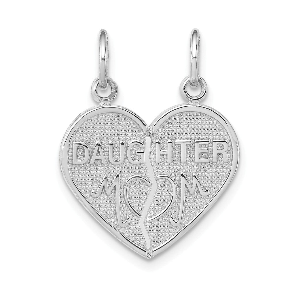 14k White Gold Daughter, Mom Heart Set of 2 Charm or Pendants, 18mm, Item P26217 by The Black Bow Jewelry Co.