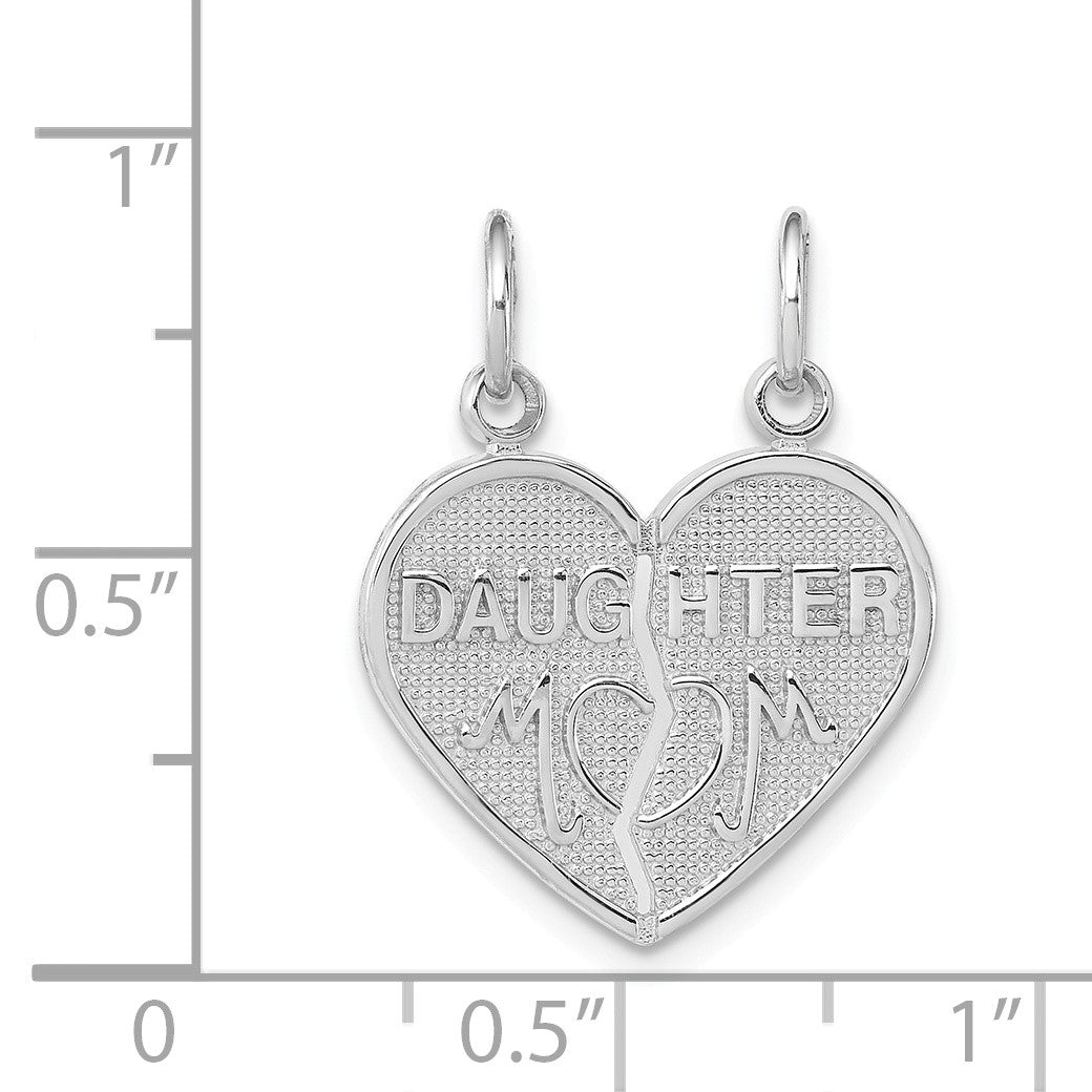 Alternate view of the 14k White Gold Daughter, Mom Heart Set of 2 Charm or Pendants, 18mm by The Black Bow Jewelry Co.