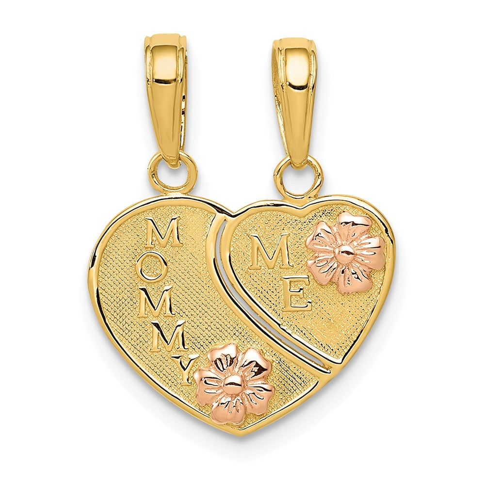 14k Two Tone Gold Mommy, Me Set of 2 Heart Pendant, 15mm, Item P26218 by The Black Bow Jewelry Co.