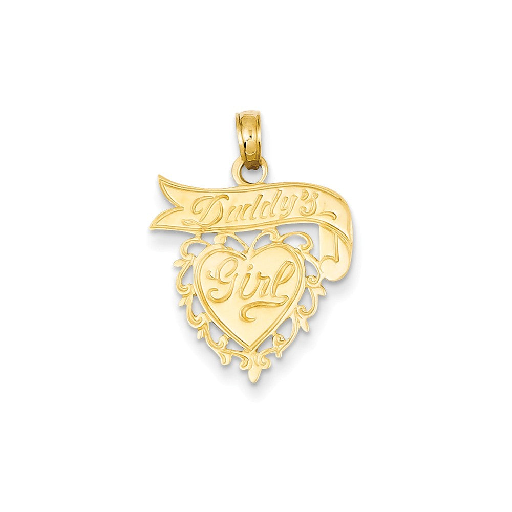 14k Yellow Gold Daddy&#39;s Girl Heart and Banner Pendant, 18mm, Item P26220 by The Black Bow Jewelry Co.