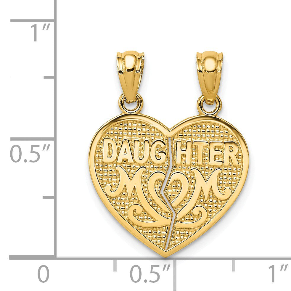 Alternate view of the 14k Yellow Gold Daughter, Mom Set of 2 Heart Pendant, 17mm by The Black Bow Jewelry Co.