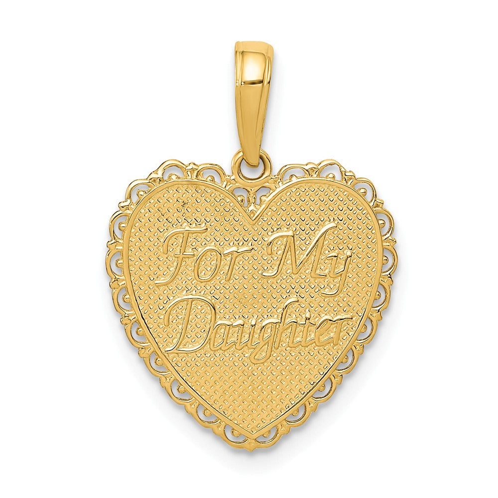 14k Yellow Gold For My Daughter Reversible Heart Pendant, 17mm, Item P26227 by The Black Bow Jewelry Co.