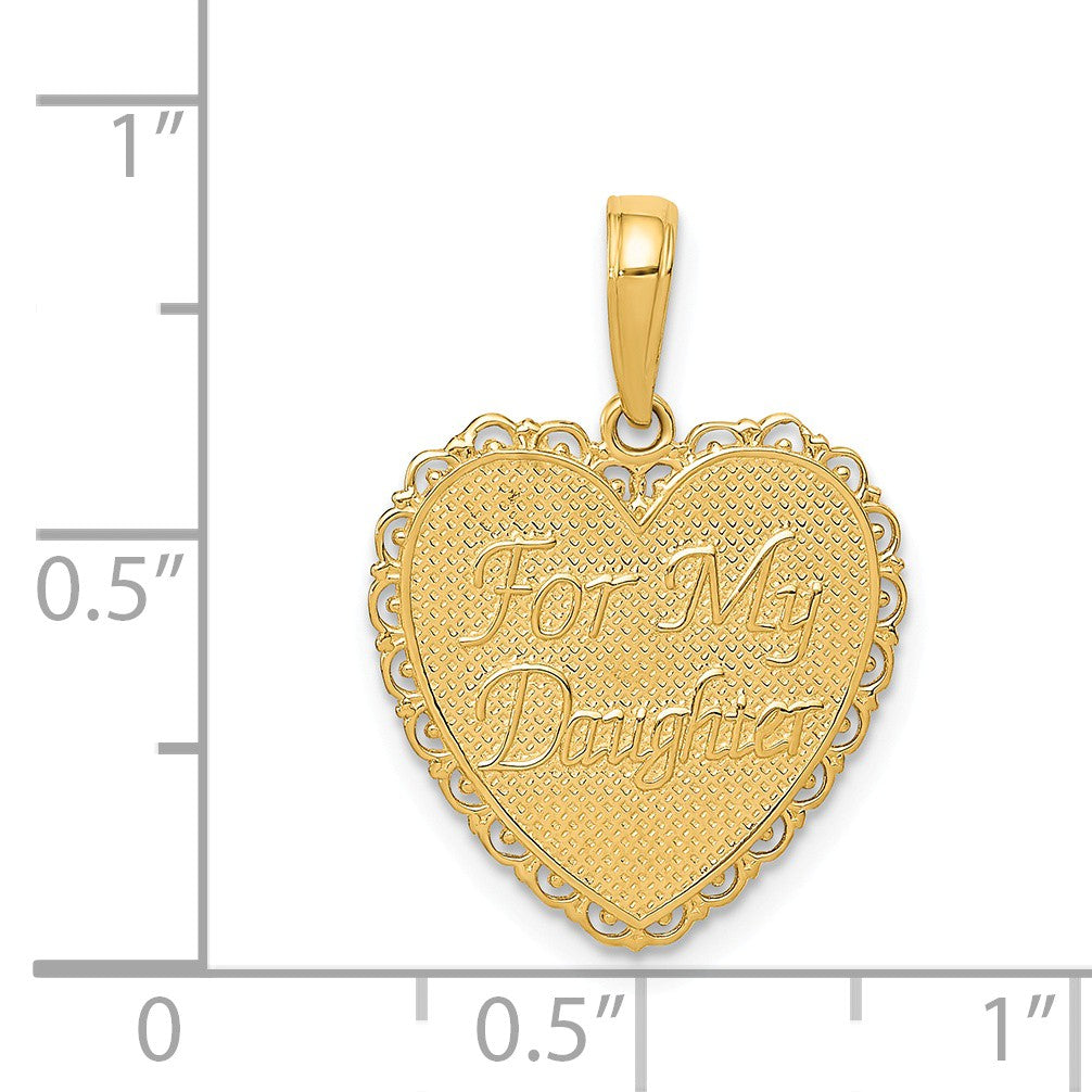 Alternate view of the 14k Yellow Gold For My Daughter Reversible Heart Pendant, 17mm by The Black Bow Jewelry Co.