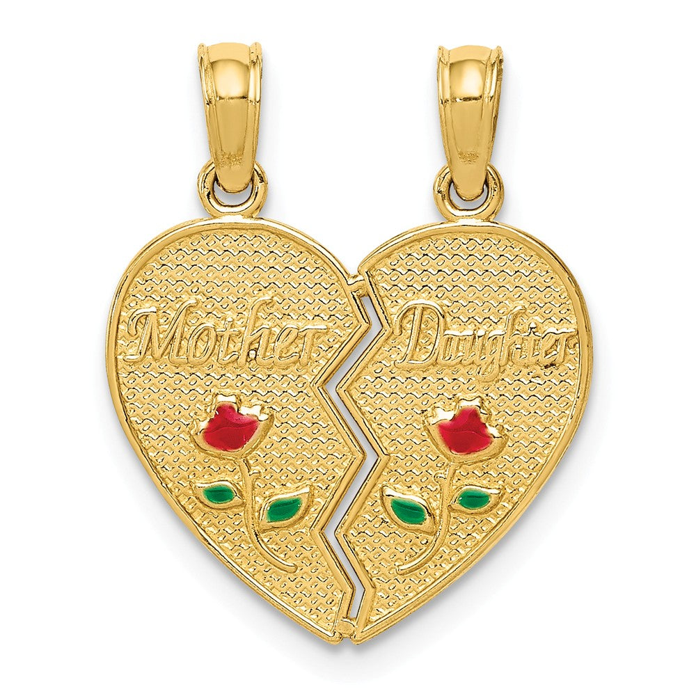 14k Yellow Gold &amp; Enamel Mother, Daughter Set of 2 Heart Pendant, 17mm, Item P26228 by The Black Bow Jewelry Co.