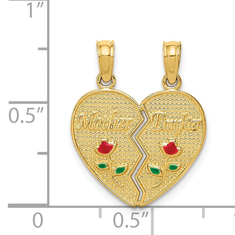 Alternate view of the 14k Yellow Gold &amp; Enamel Mother, Daughter Set of 2 Heart Pendant, 17mm by The Black Bow Jewelry Co.