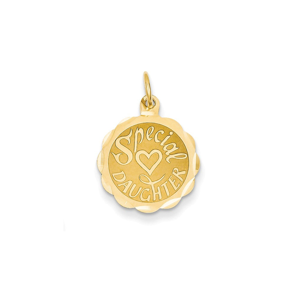14k Yellow Gold Special Daughter Engravable Disc Charm or Pendant 15mm, Item P26235 by The Black Bow Jewelry Co.