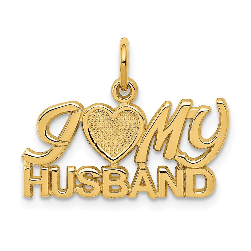 14k Yellow Gold Polished I Heart My Husband Charm or Pendant, 22mm, Item P26240 by The Black Bow Jewelry Co.