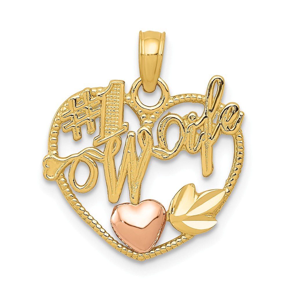 14k Two Tone Gold #1 Wife Heart Pendant, 16mm, Item P26246 by The Black Bow Jewelry Co.