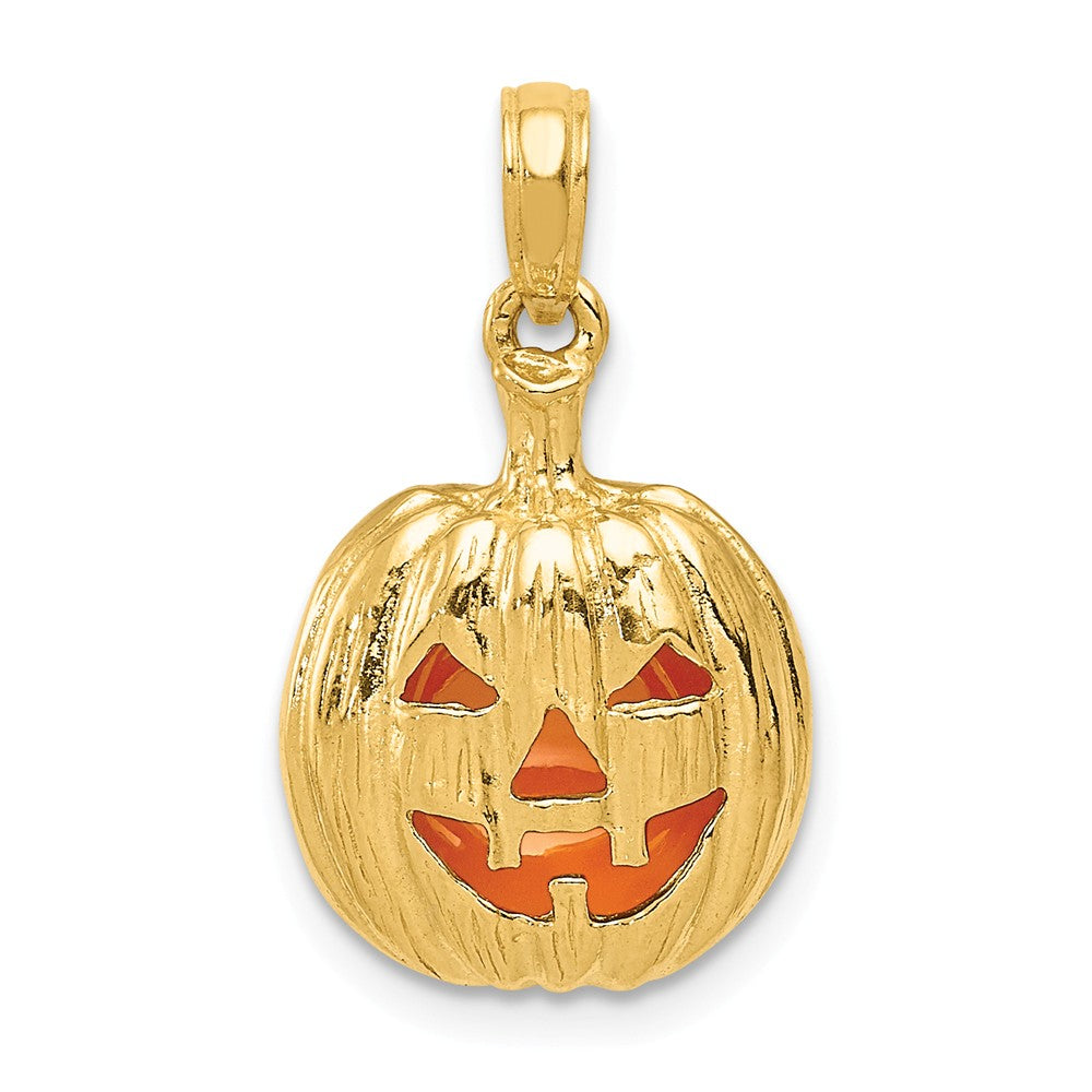 14k Yellow Gold and Enameled 3D Pumpkin Pendant, 13mm, Item P26259 by The Black Bow Jewelry Co.