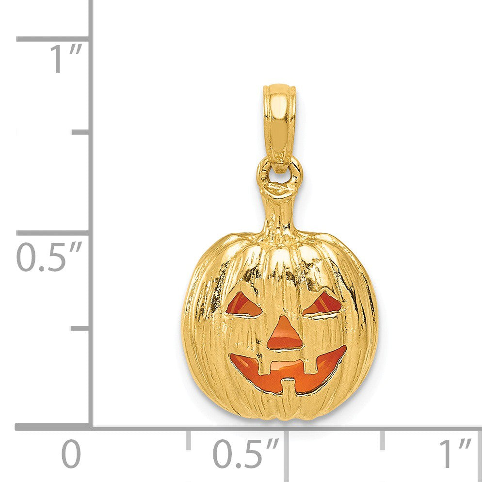 Alternate view of the 14k Yellow Gold and Enameled 3D Pumpkin Pendant, 13mm by The Black Bow Jewelry Co.
