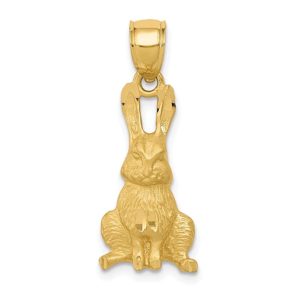 14k Yellow Gold Satin and Diamond Cut Rabbit Pendant, 10mm, Item P26261 by The Black Bow Jewelry Co.