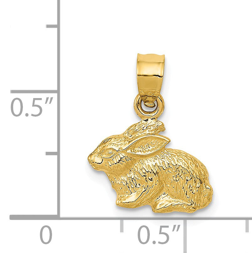 Alternate view of the 14k Yellow Gold Textured Rabbit Pendant, 13mm by The Black Bow Jewelry Co.
