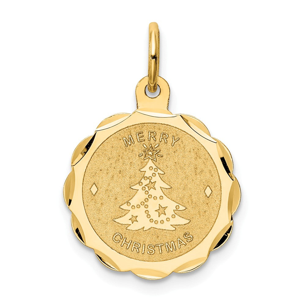 14k Yellow Gold Merry Christmas Engravable Disc Charm or Pendant, 15mm, Item P26266 by The Black Bow Jewelry Co.