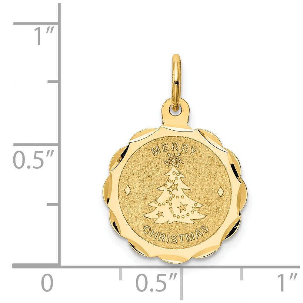 Alternate view of the 14k Yellow Gold Merry Christmas Engravable Disc Charm or Pendant, 15mm by The Black Bow Jewelry Co.