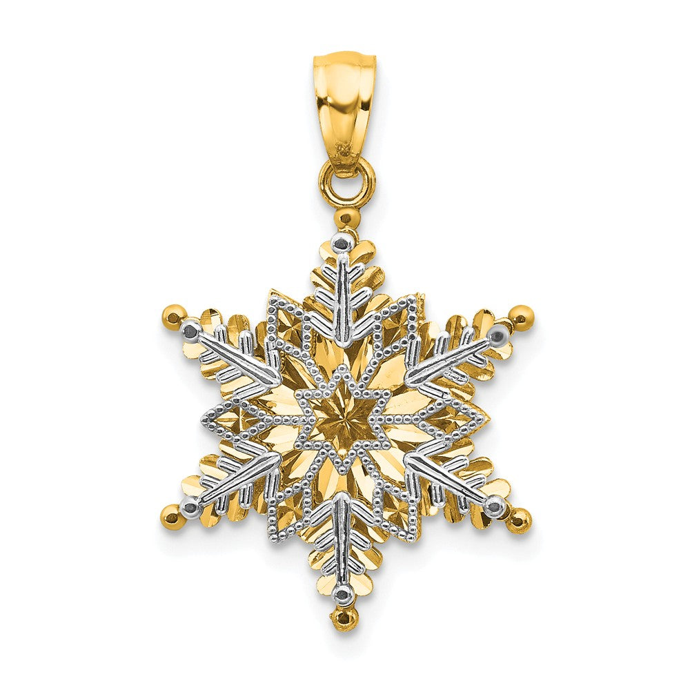 14k Two Tone Gold Stacked Snowflake Pendant, 18mm, Item P26273 by The Black Bow Jewelry Co.