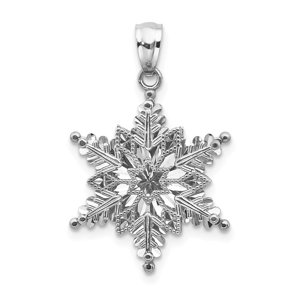 14k White Gold Stacked Snowflake Pendant, 18mm, Item P26274 by The Black Bow Jewelry Co.
